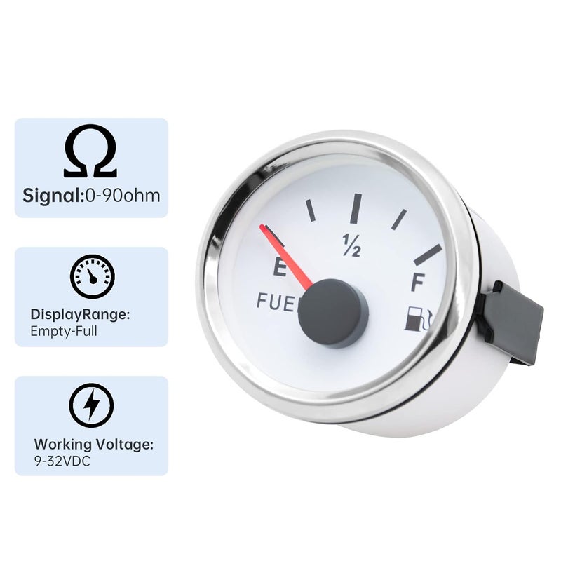 ARTILAURA 0-90 ohm Fuel Gauge 2 inch Boat Fuel Level Gauge 8 Color Marine Gas Tank Meter for Universal AUTO Car Truck Diesel RV Vehicle (White) - Image 3